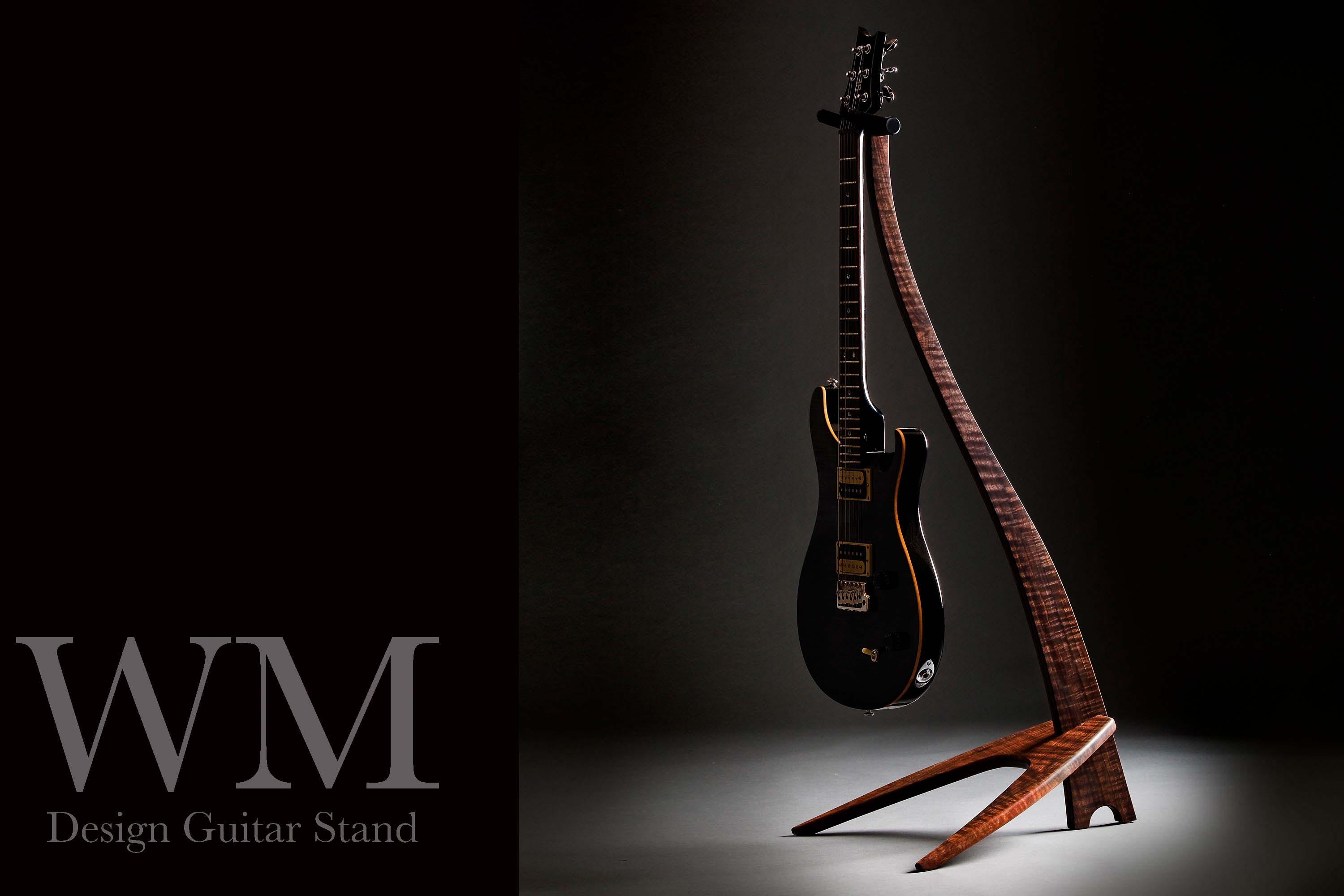 WM Guitar Stand in black dyed curly maple.