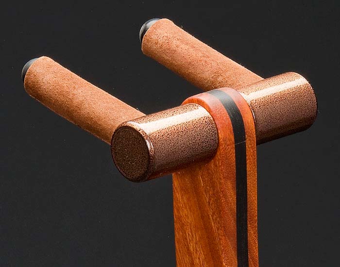 Copper powdercoated aluminum top parts on santos mahogany with ebony inlay.