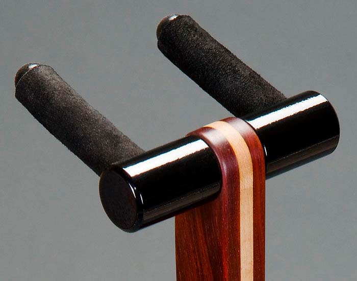 Mirror black powdercoated aluminum top parts on cocobolo.