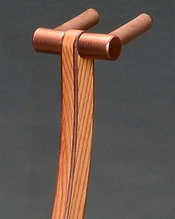 Red oak with walnut edge binding. Copper powdercoating.